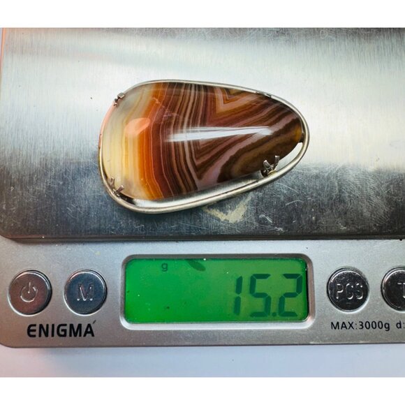 Estate Sterling Silver 925 Large Agate Custom Handmade Pendant, Made in Israel - Picture 9 of 10